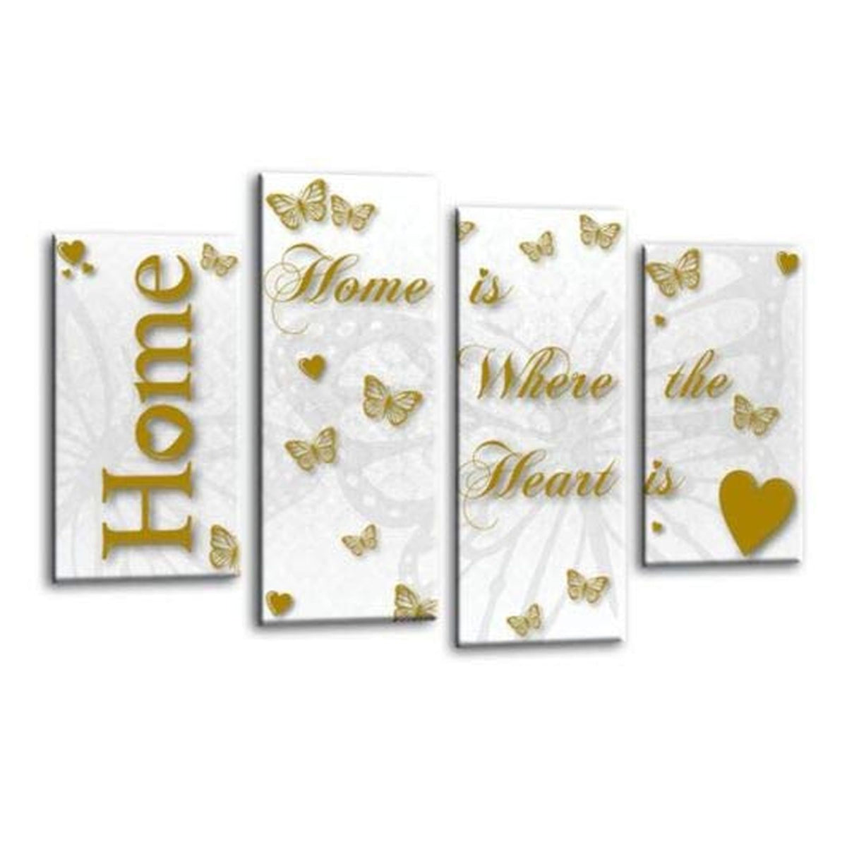 LR Love Quote Home Wall Art Picture – Gold & White Framed 4 Panel Split Canvas Print | Ready to Hang | Modern Wall Art for Living Room, Bedroom & Office