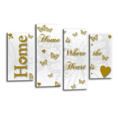 LR Love Quote Home Wall Art Picture – Gold & White Framed 4 Panel Split Canvas Print | Ready to Hang | Modern Wall Art for Living Room, Bedroom & Office