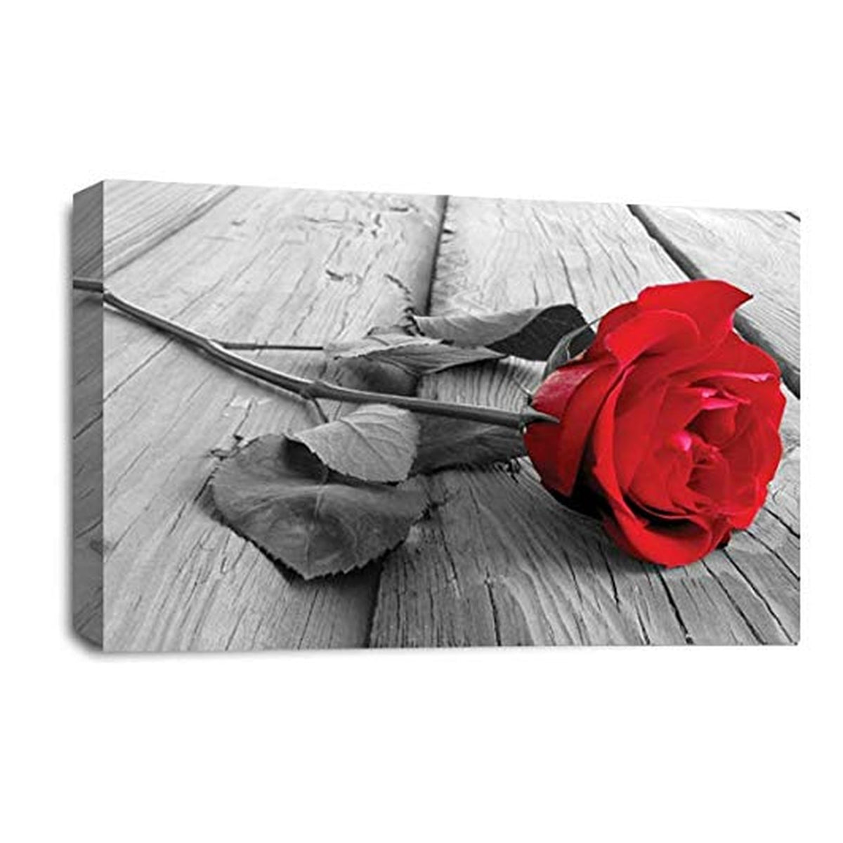 LR Floral Red Rose Wall Art Picture – Grey & White Framed Canvas Print | Ready to Hang | Modern Wall Art for Living Room, Bedroom & Office