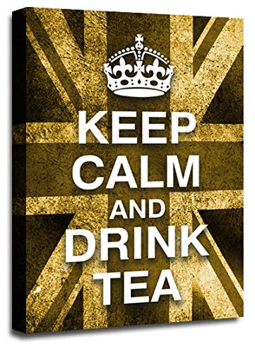 LR Keep Calm Wall Art Canvas Picture Drink Tea Brown Cream Union Jack Home Framed Panel Print Ready to Hang