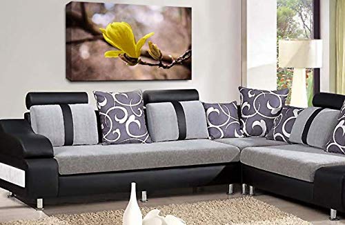 LR Floral Wall Art Print Yellow Grey White Rose Love Flower Framed Canvas Picture Ready to Hang