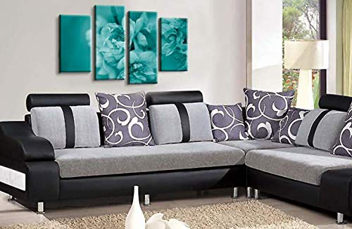 LR Floral Rose Wall Art Picture Teal Cream Spring Flower Framed Split Panel Canvas Print Ready to Hang