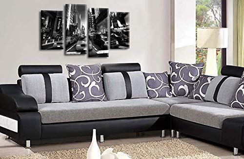 LR New York Taxi Wall Art Picture Black White City Cab Framed Canvas Split Print Ready to Hang