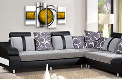 LR Abstract Wall Art Print Yellow White Stripes Circles Framed Split Canvas Picture Ready to Hang