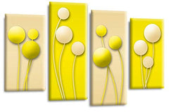LR Floral Wall Art Picture – Yellow & Cream Framed 4 Panel Split Canvas Print | Ready to Hang | Modern Wall Art for Living Room, Bedroom & Office