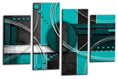 LR Abstract Wall Art Canvas Picture Teal White Grey Circles Home Framed Split Panel Print Ready to Hang