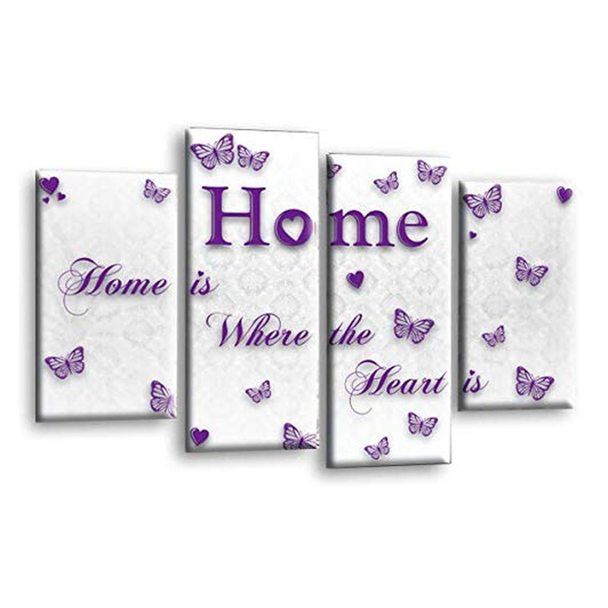 LR Love Quote Home Wall Art Picture – Purple & White Framed 4 Panel Split Canvas Print | Ready to Hang | Modern Wall Art for Living Room, Bedroom & Office