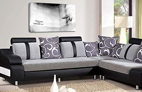LR Banksy CCTV Camera Art Print Grey White Graffiti Framed Canvas Wall Picture Ready to Hang