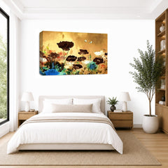 LR Floral Rose Poppy Wall Art Picture – Cream & Brown Framed Canvas Print | Ready to Hang | Modern Wall Art for Living Room, Bedroom & Office