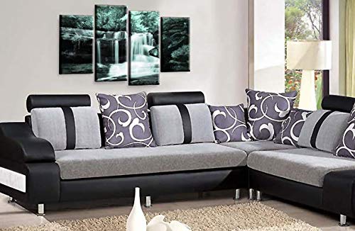 LR Waterfall Forest Wall Art Picture Duck Egg Grey White Framed Canvas Split Panel Print Ready to Hang