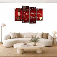 LR Love Wall Art Picture – Red & Cream Quote Framed 4 Panel Split Canvas Print | Ready to Hang | Modern Wall Art for Living Room, Bedroom & Office