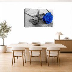 LR Floral Blue Rose Wall Art Picture – Grey & White Framed Canvas Print | Ready to Hang | Modern Wall Art for Living Room, Bedroom & Office