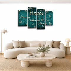 LR Love Quote Home Wall Art Picture – Teal & Cream Framed 4 Panel Split Canvas Print | Ready to Hang | Modern Wall Art for Living Room, Bedroom & Office