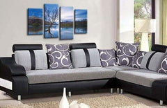 LR Landscape Lake Wall Art Picture Blue Brown Mountain Floral Framed Split Panel Canvas Print