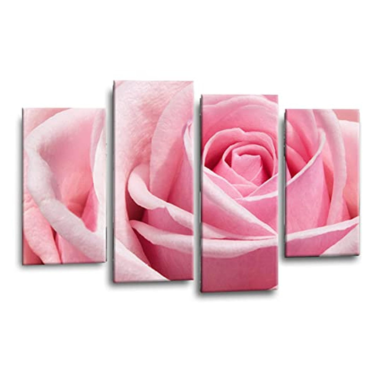 LR Floral Pink Rose Love Art Wall Art Picture – Grey & White Framed 4 Panel Split Canvas Print | Ready to Hang | Modern Wall Art for Living Room, Bedroom & Office