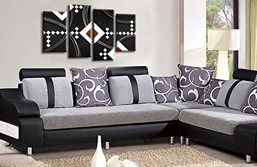 LR Brown Abstract Wall Art Picture Black White Stripes Checks Framed Split Panel Print Ready to Hang