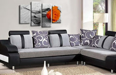 LR Rose Floral Wall Art Picture Orange Grey Split Panel Canvas Print Framed Ready to Hang