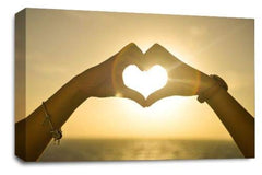 LR Love Heart Sunset Hands Wall Art Picture Yellow Orange Gold Canvas Large Framed Print Ready to Hang