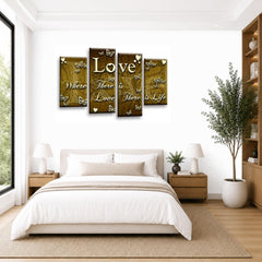 LR Love Quote Wall Art Picture – Cream & Brown Framed 4 Panel Split Canvas Print | Ready to Hang | Modern Wall Art for Living Room, Bedroom & Office