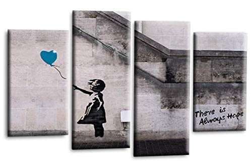 LR Banksy Heart Art Print Teal Grey Balloon Girl Framed Canvas Split Wall Picture Ready to Hang