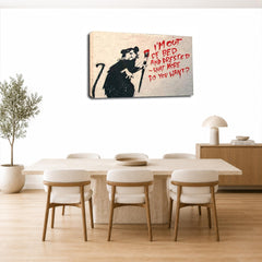 LR Framed Banksy Rat Wall Art Picture – Grey & White Graffiti Art Framed Canvas Print | Ready to Hang | Modern Wall Art for Living Room, Bedroom & Office