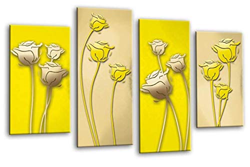 LR Floral Rose Canvas Art Picture Yellow Cream Flower Love Framed Split Panel Print
