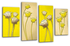 LR Floral Rose Canvas Art Picture Yellow Cream Flower Love Framed Split Panel Print