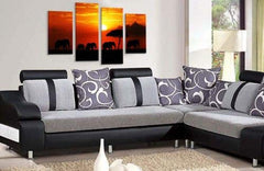 LR Elephant Sunset Wall Art Picture Orange Grey Animal Africa Framed Split Canvas Print Ready to Hang RH