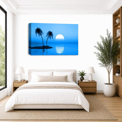 LR Sunset Beach Wall Art Picture – Blue Seascape Framed Canvas Print | Ready to Hang | Modern Wall Art for Living Room, Bedroom & Office