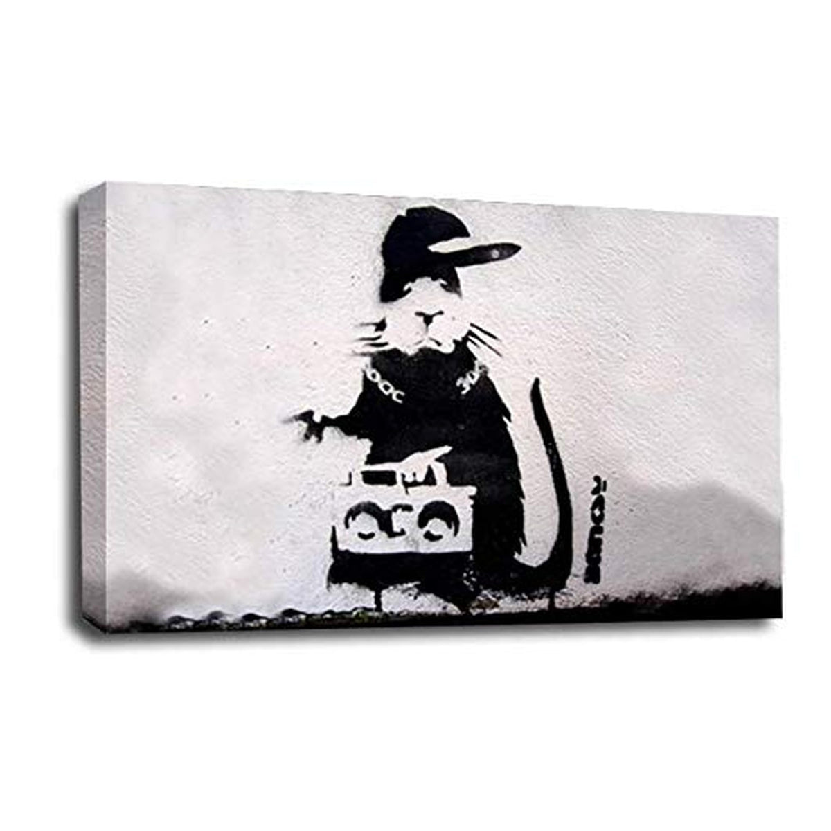 LR Banksy Rat Wall Art Picture – Black & White Graffiti Art Framed Canvas Print | Ready to Hang | Modern Wall Art for Living Room, Bedroom & Office