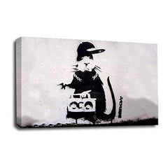 LR Banksy Rat Wall Art Picture – Black & White Graffiti Art Framed Canvas Print | Ready to Hang | Modern Wall Art for Living Room, Bedroom & Office