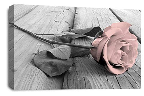 LR Pink Rose Wall Art Picture – Grey & White Floral Framed Canvas Print | Ready to Hang | Modern Wall Art for Living Room, Bedroom & Office