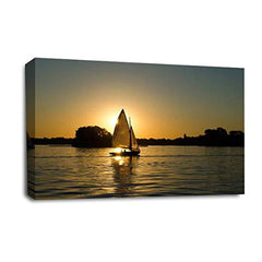 LR Sunset Beach Wall Art Picture – Seascape Framed Canvas Print | Ready to Hang | Modern Wall Art for Living Room, Bedroom & Office