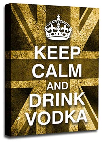 LR Keep Calm Wall Art Canvas Picture Drink Vodka Brown Cream Union Jack Home Framed Panel Print Ready to Hang