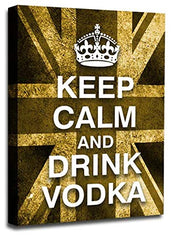 LR Keep Calm Wall Art Canvas Picture Drink Vodka Brown Cream Union Jack Home Framed Panel Print Ready to Hang