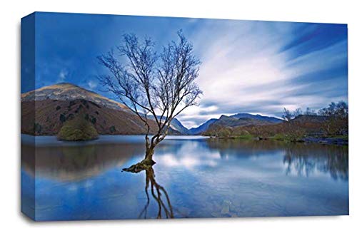 LR Landscape Sunset Wall Art Picture Blue Cream Seascape Lake Reflection Canvas Framed Print Ready to Hang
