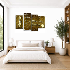 LR Love Quote Home Wall Art Picture – Cream & Brown Framed 4 Panel Split Canvas Print | Ready to Hang | Modern Wall Art for Living Room, Bedroom & Office