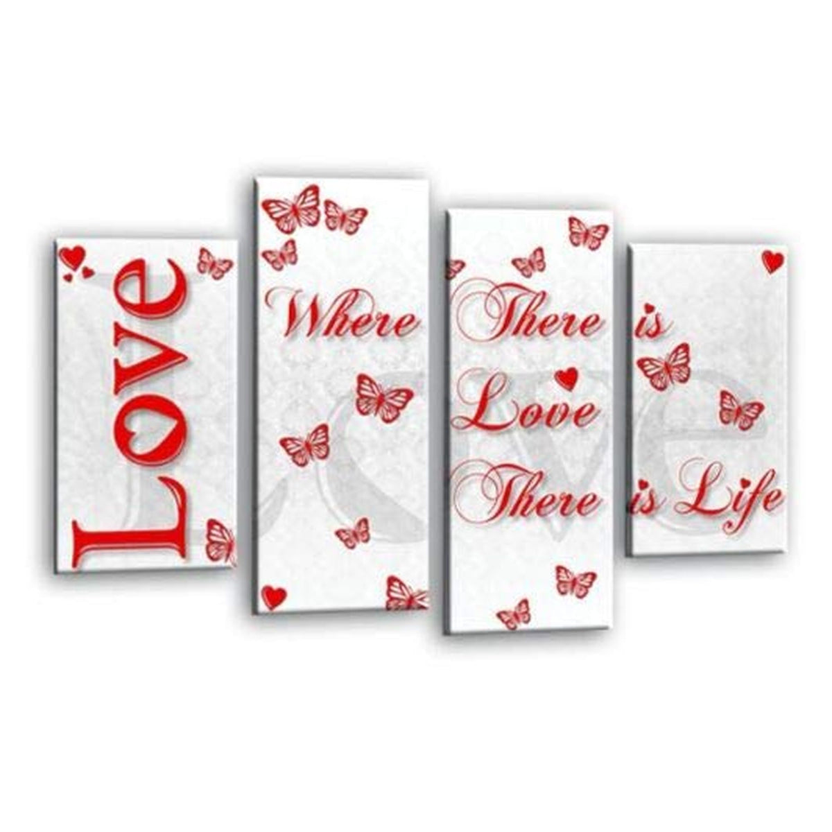 LR Love Quote Wall Art Picture – Red & White Framed 4 Panel Split Canvas Print | Ready to Hang | Modern Wall Art for Living Room, Bedroom & Office