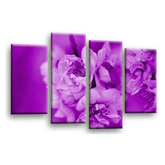 LR Floral Rose Wall Art Picture – Purple & Cream Framed 4 Panel Split Canvas Print | Ready to Hang | Modern Wall Art for Living Room, Bedroom & Office