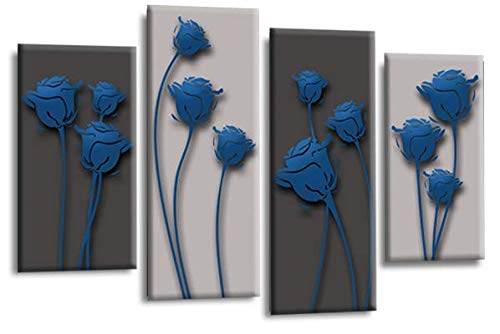 LR Floral Rose Canvas Art Picture Grey Blue Abstract Flower Love Home Split Panel Print Solid