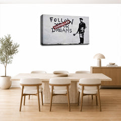 LR Banksy Cancelled Dreams Wall Art Picture – Grey & White Graffiti Art Framed Canvas Print | Ready to Hang | Modern Wall Art for Living Room, Bedroom & Office