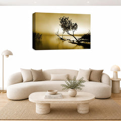 LR Seascape Landscape Sunset Wall Art Picture – Grey & Brown Framed Canvas Print | Ready to Hang | Modern Wall Art for Living Room, Bedroom & Office