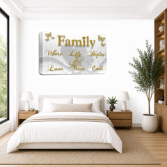 LR Family Love Quote Wall Art Picture – Gold & White Framed Canvas Print | Ready to Hang | Modern Wall Art for Living Room, Bedroom & Office