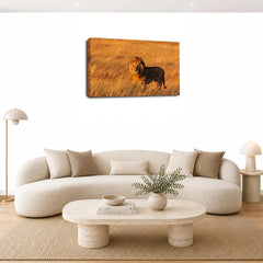 LR African Lion Cat Wall Art Picture – Gold Animal Framed Canvas Print | Ready to Hang | Modern Wall Art for Living Room, Bedroom & Office