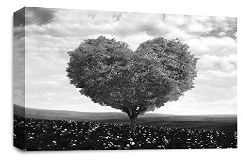 LR Floral Love Heart Tree Wall Art Picture Grey White Abstract Flower Landscape Framed Print Ready to Hang