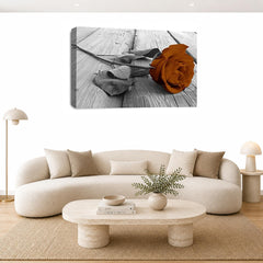 LR Floral Brown Rose Wall Art Picture – Grey & White Framed Canvas Print | Ready to Hang | Modern Wall Art for Living Room, Bedroom & Office