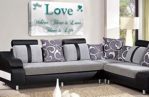 LR Love Quote Wall Art Canvas Teal White Framed Home Family Picture Print Ready to Hang