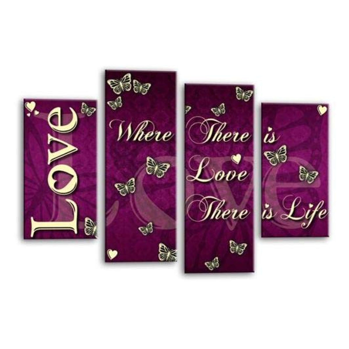 LR Love Quote Wall Art Picture – Purple & Cream Framed 4 Panel Split Canvas Print | Ready to Hang | Modern Wall Art for Living Room, Bedroom & Office