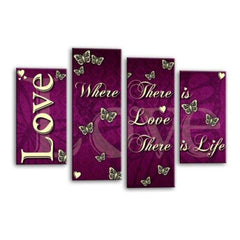LR Love Quote Wall Art Picture – Purple & Cream Framed 4 Panel Split Canvas Print | Ready to Hang | Modern Wall Art for Living Room, Bedroom & Office