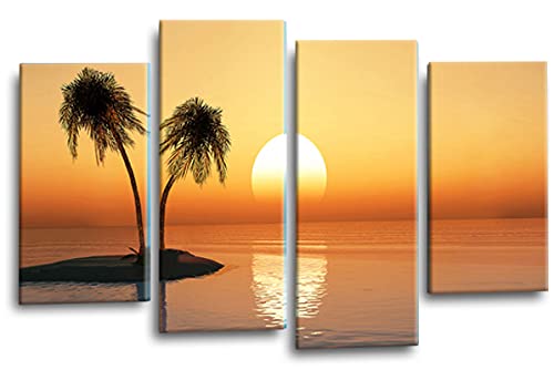 LR Sunset Beach Wall Art Picture Teal Palm Trees Island Framed Split Panel Canvas Ready to Hang